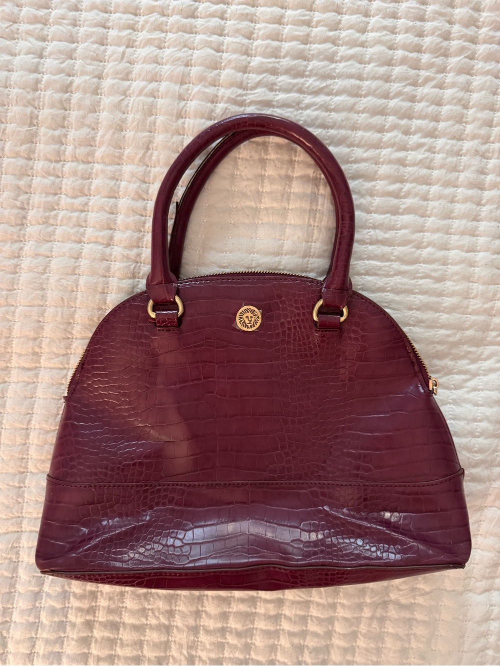 Anne Klein burgundy croc-embossed faux leather dome satchel handbag
